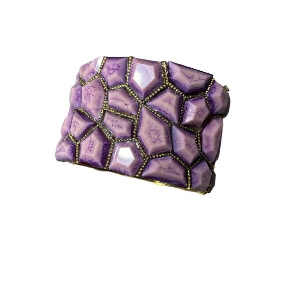 Amethyst-like Hinged Cuff Bracelet with Gold Trim - Picture 1 of 5